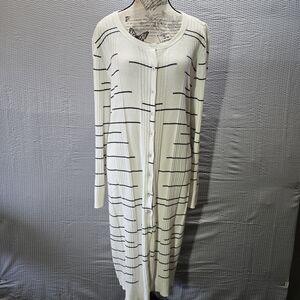 CAbi White & Black Cotton Long Sleeve Duster Cardigan